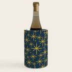Twinkling Starbursts Mid Century Modern Atomic Pattern in Navy Blue and Light Mustard Wine Chiller Gallery Image 1