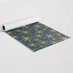 Twinkling Starbursts Mid Century Modern Atomic Pattern in Navy Blue and Light Mustard Yoga Mat Gallery Image 2