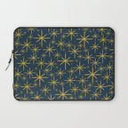 Twinkling Starbursts Mid Century Modern Atomic Pattern in Navy Blue and Light Mustard Laptop Sleeve Gallery Image 1