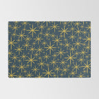 Twinkling Starbursts Mid Century Modern Atomic Pattern in Navy Blue and Light Mustard Rug Gallery Image 2