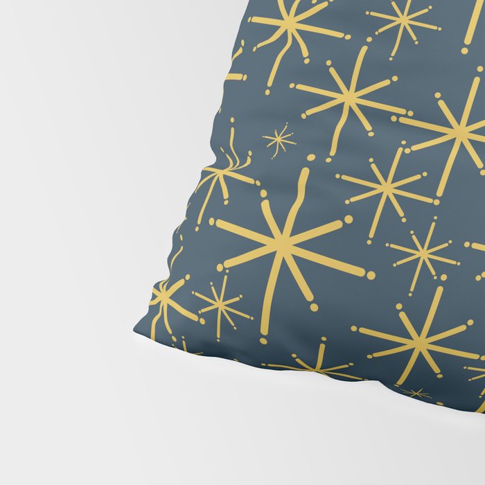 Twinkling Starbursts Mid Century Modern Atomic Pattern in Navy Blue and Light Mustard Pillow Sham Gallery Image 4