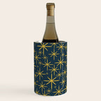 Twinkling Starbursts Mid Century Modern Atomic Pattern in Navy Blue and Light Mustard Wine Chiller Gallery Image 3