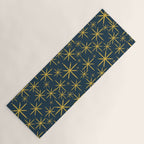 Twinkling Starbursts Mid Century Modern Atomic Pattern in Navy Blue and Light Mustard Yoga Mat Gallery Image 1
