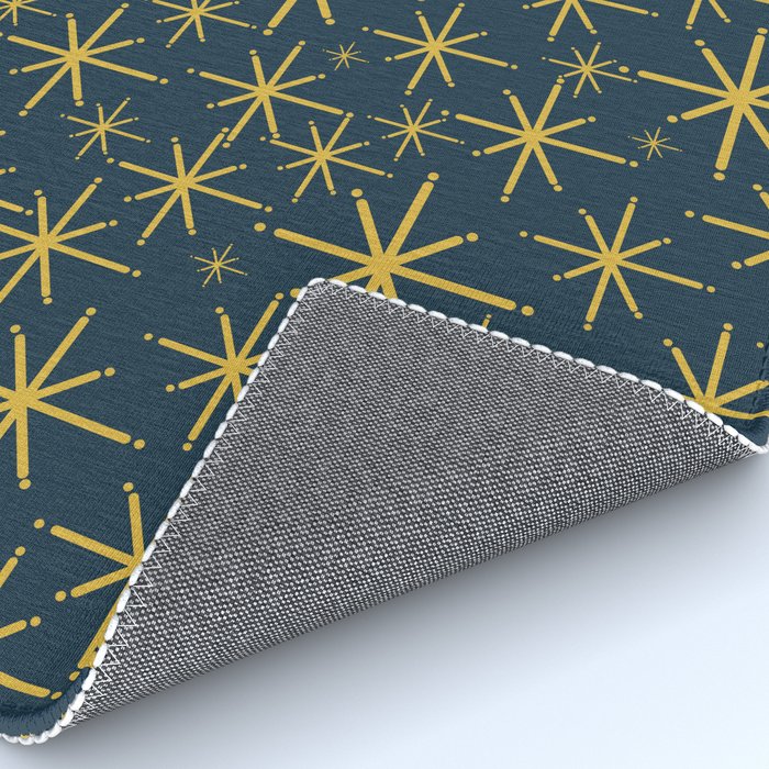 Twinkling Starbursts Mid Century Modern Atomic Pattern in Navy Blue and Light Mustard Rug Gallery Image 4