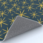 Twinkling Starbursts Mid Century Modern Atomic Pattern in Navy Blue and Light Mustard Rug Gallery Image 4