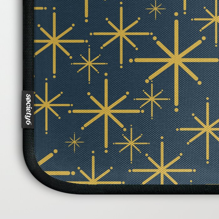 Twinkling Starbursts Mid Century Modern Atomic Pattern in Navy Blue and Light Mustard Laptop Sleeve Gallery Image 3