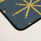 Twinkling Starbursts Mid Century Modern Atomic Pattern in Navy Blue and Light Mustard Desk Mat Gallery Image 4