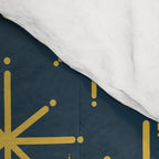 Twinkling Starbursts Mid Century Modern Atomic Pattern in Navy Blue and Light Mustard Comforter Gallery Image 4