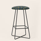 Twinkling Starbursts Mid Century Modern Atomic Pattern in Navy Blue and Light Mustard Stool Gallery Image 1