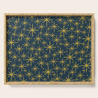 Twinkling Starbursts Mid Century Modern Atomic Pattern in Navy Blue and Light Mustard Serving Tray Gallery Image 1