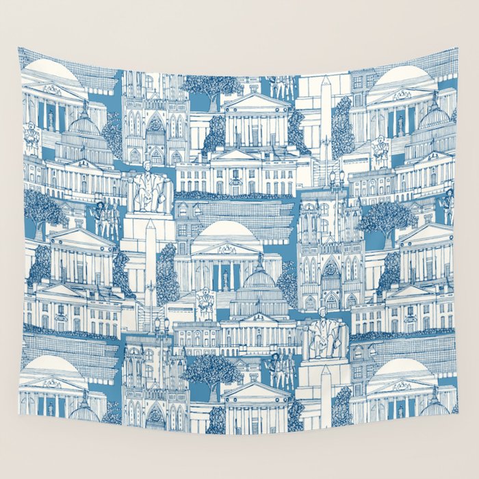 Washington DC toile blue Wall Tapestry Gallery Image 4