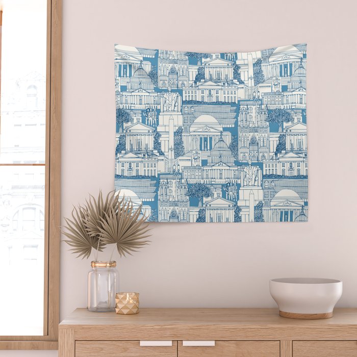 Washington DC toile blue Wall Tapestry Gallery Image 2