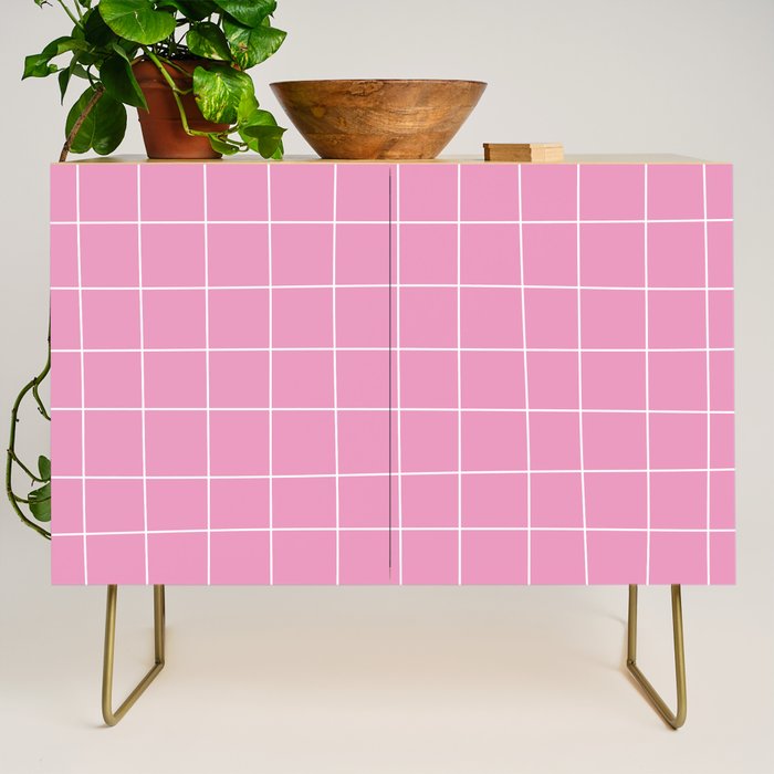 Hand Drawn Grid Hot Pink Credenza Gallery Image 1