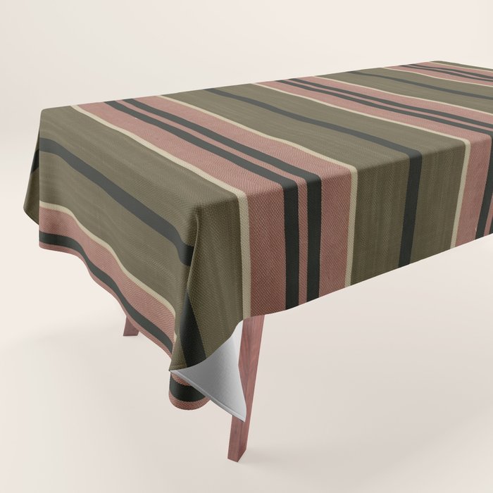 linen stripes (olive green and pink) Tablecloth Gallery Image 1