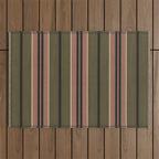 linen stripes (olive green and pink) Outdoor Rug Gallery Image 1