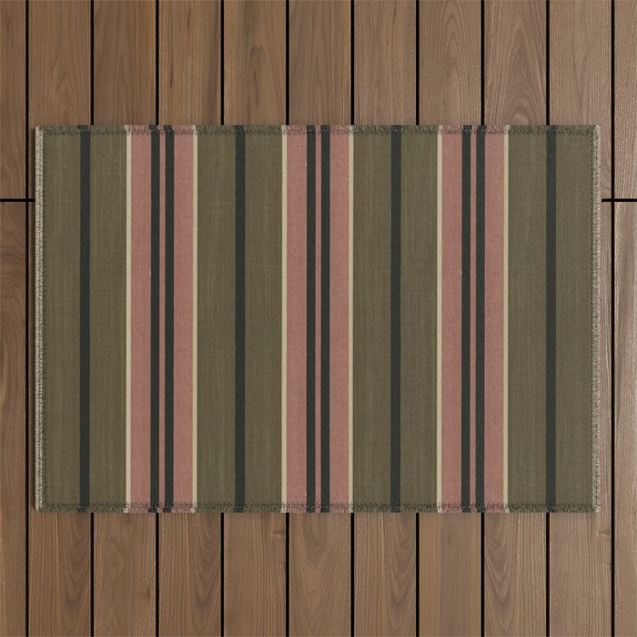 linen stripes (olive green and pink) Outdoor Rug Gallery Image 1