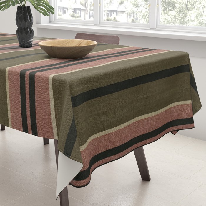 linen stripes (olive green and pink) Tablecloth Gallery Image 3