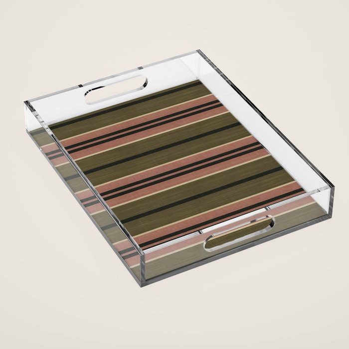 linen stripes (olive green and pink) Acrylic Tray Gallery Image 1