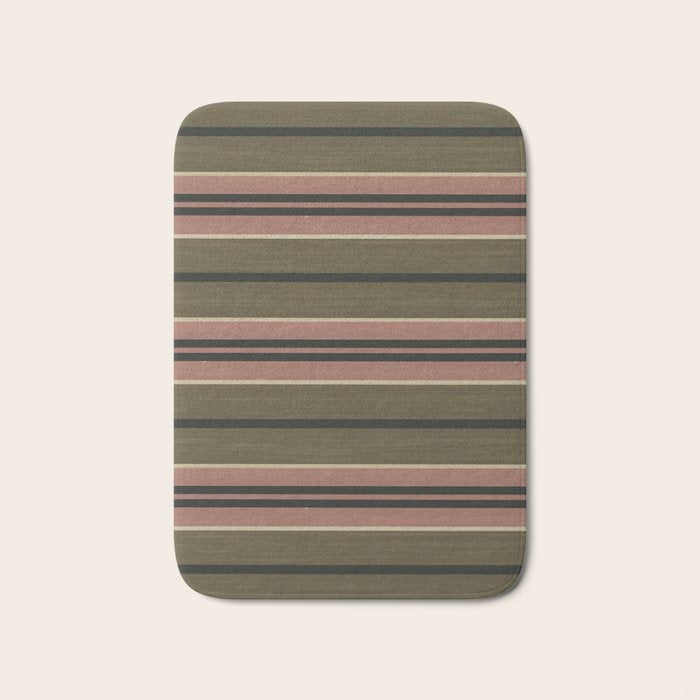 linen stripes (olive green and pink) Bath Mat Gallery Image 1