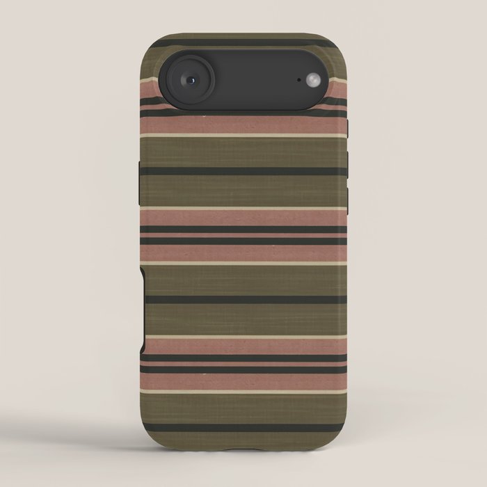 linen stripes (olive green and pink) iPhone Case Gallery Image 2