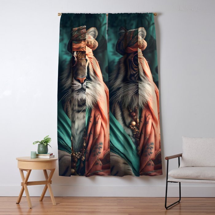 Namastig, Retro Portrait Tiger Prints Window Curtain Gallery Image 5
