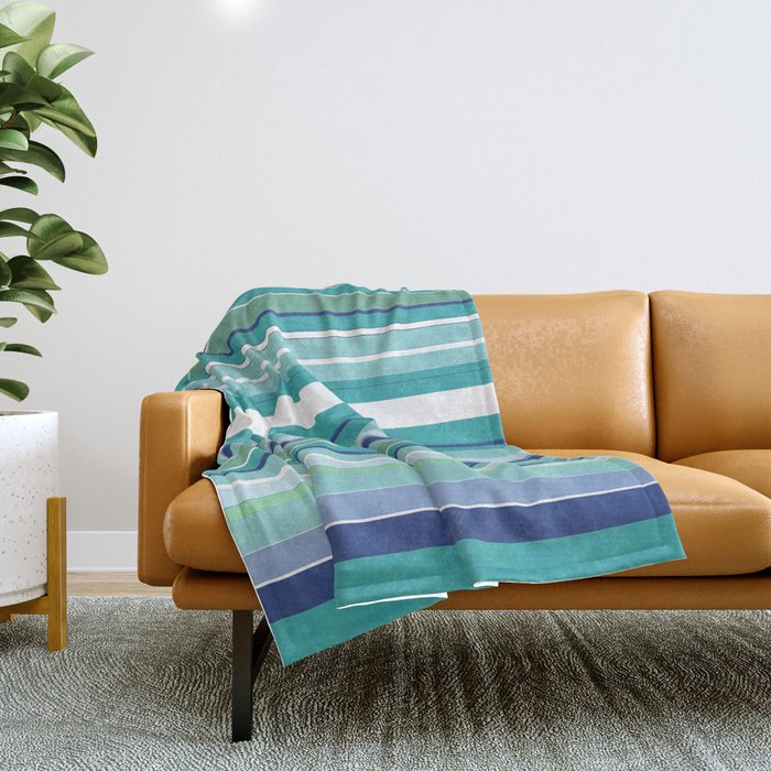Tropical Blue Stripe|Banana Leaf Coordinate|Renee Davis Throw Blanket Gallery Image 1