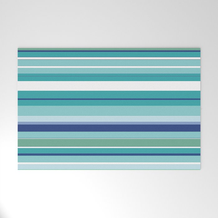Tropical Blue Stripe|Banana Leaf Coordinate|Renee Davis Welcome Mat Gallery Image 1