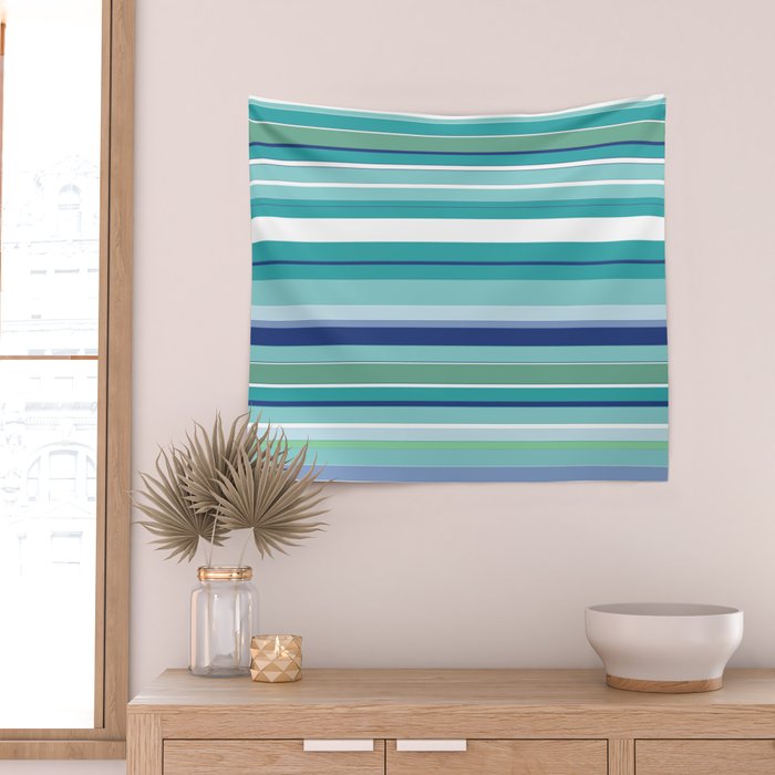 Tropical Blue Stripe|Banana Leaf Coordinate|Renee Davis Wall Tapestry Gallery Image 2