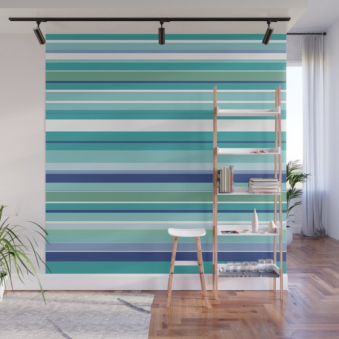 Tropical Blue Stripe|Banana Leaf Coordinate|Renee Davis Wall Mural
