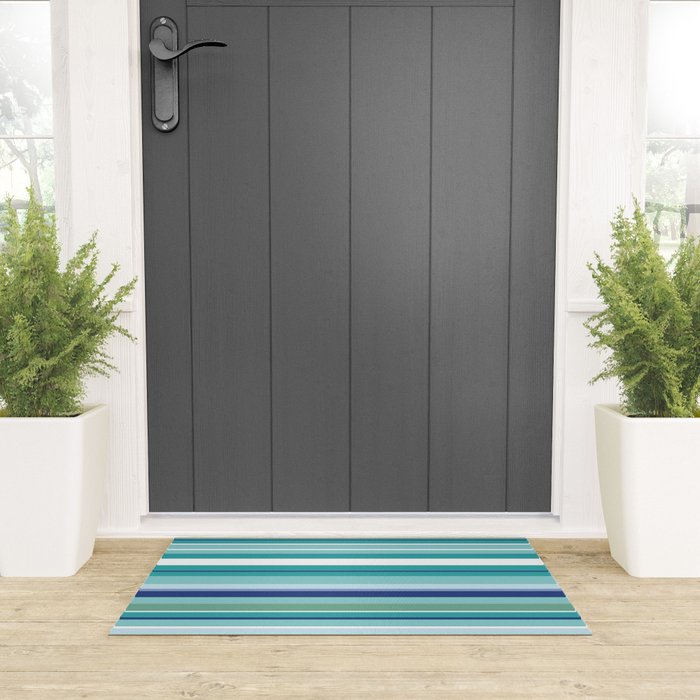 Tropical Blue Stripe|Banana Leaf Coordinate|Renee Davis Welcome Mat Gallery Image 3