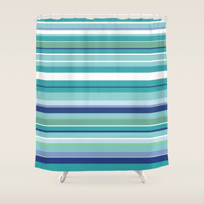 Tropical Blue Stripe|Banana Leaf Coordinate|Renee Davis Shower Curtain Gallery Image 1