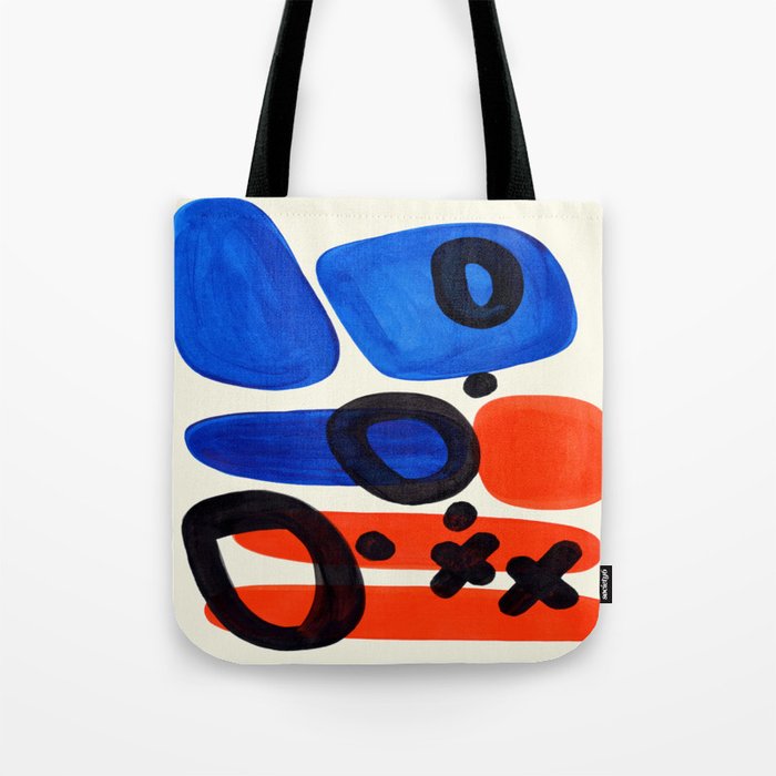 Blue Orange Fun Colorful Mid Century Modern Abstract Painting Shapes Pattern Tote Bag Gallery Image 1