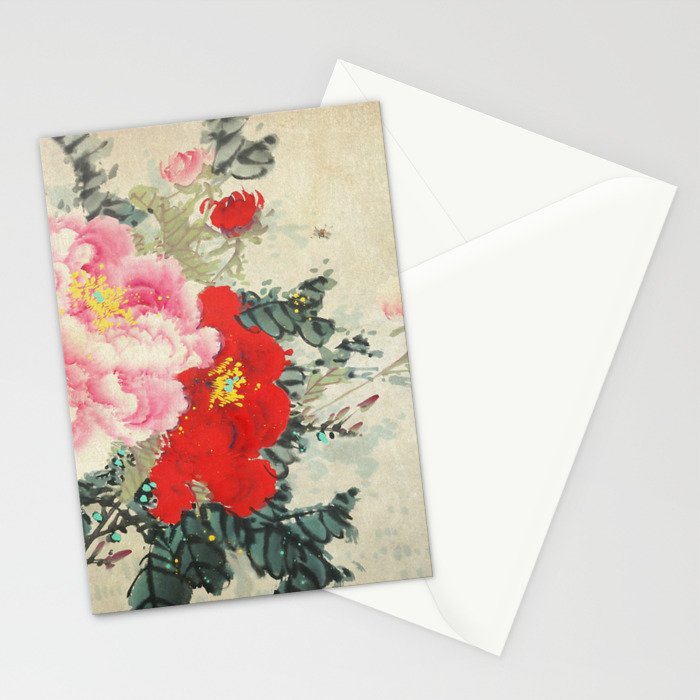 Chinese Peony Blooming Floral Art Stationery Card Gallery Image 2