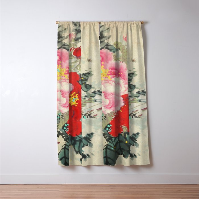Chinese Peony Blooming Floral Art Window Curtain Gallery Image 3