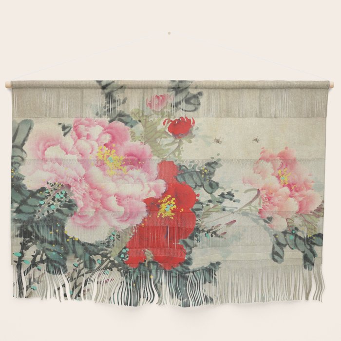 Chinese Peony Blooming Floral Art Wall Hanging Gallery Image 1