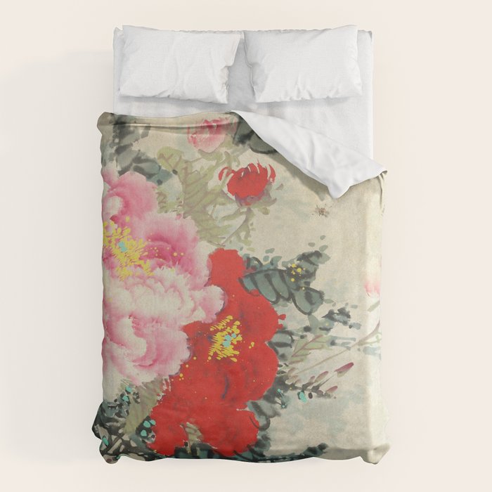 Chinese Peony Blooming Floral Art Duvet Cover Gallery Image 1