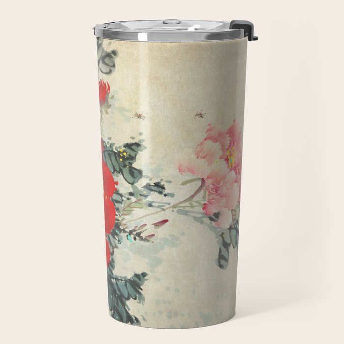 Chinese Peony Blooming Floral Art Travel Mug Gallery Image 2