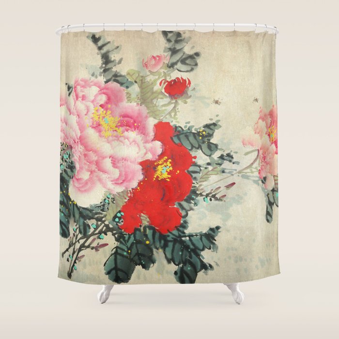 Chinese Peony Blooming Floral Art Shower Curtain Gallery Image 1