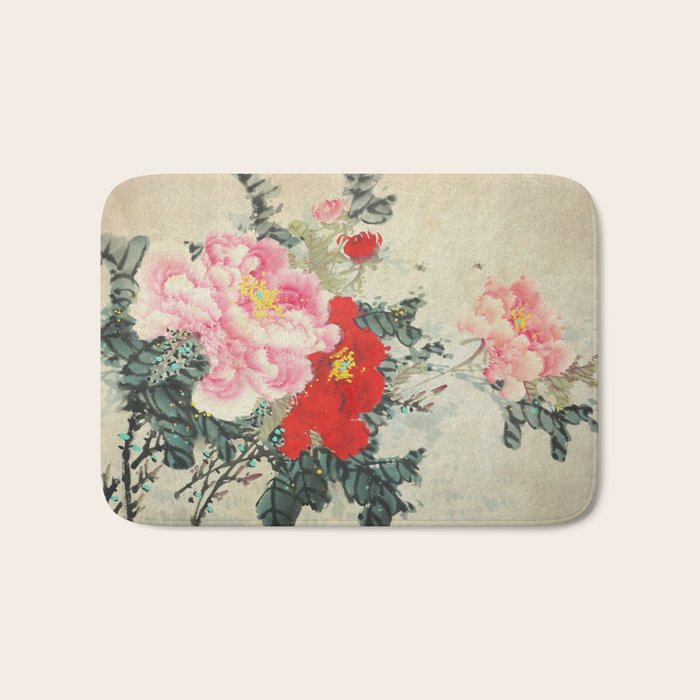 Chinese Peony Blooming Floral Art Bath Mat Gallery Image 1