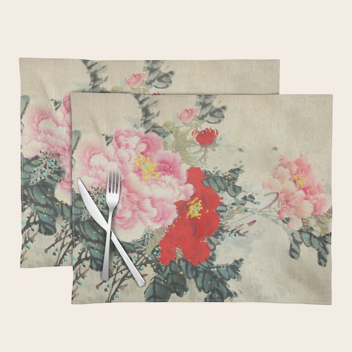 Chinese Peony Blooming Floral Art Placemat Gallery Image 1
