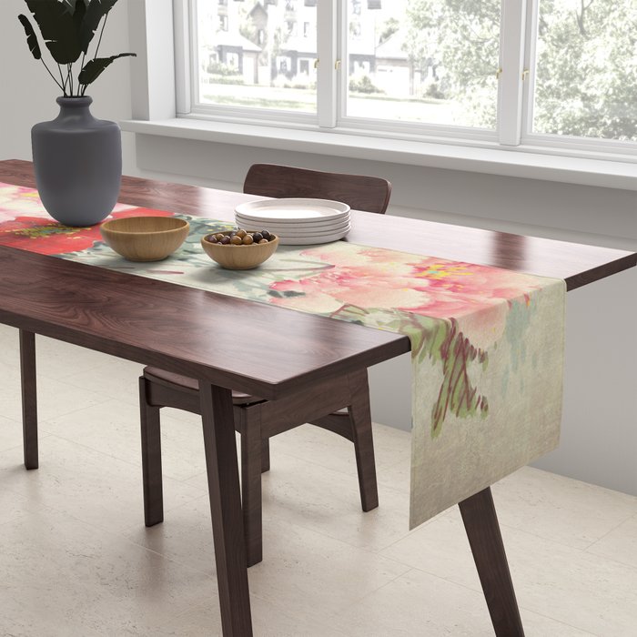 Chinese Peony Blooming Floral Art Table Runner Gallery Image 2