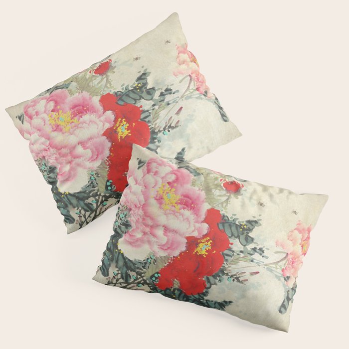 Chinese Peony Blooming Floral Art Pillow Sham Gallery Image 3