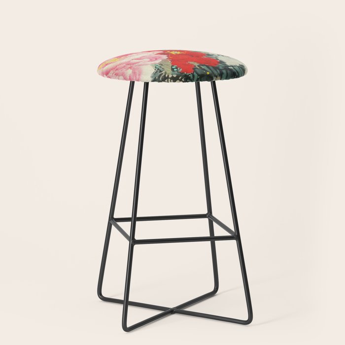 Chinese Peony Blooming Floral Art Stool Gallery Image 1