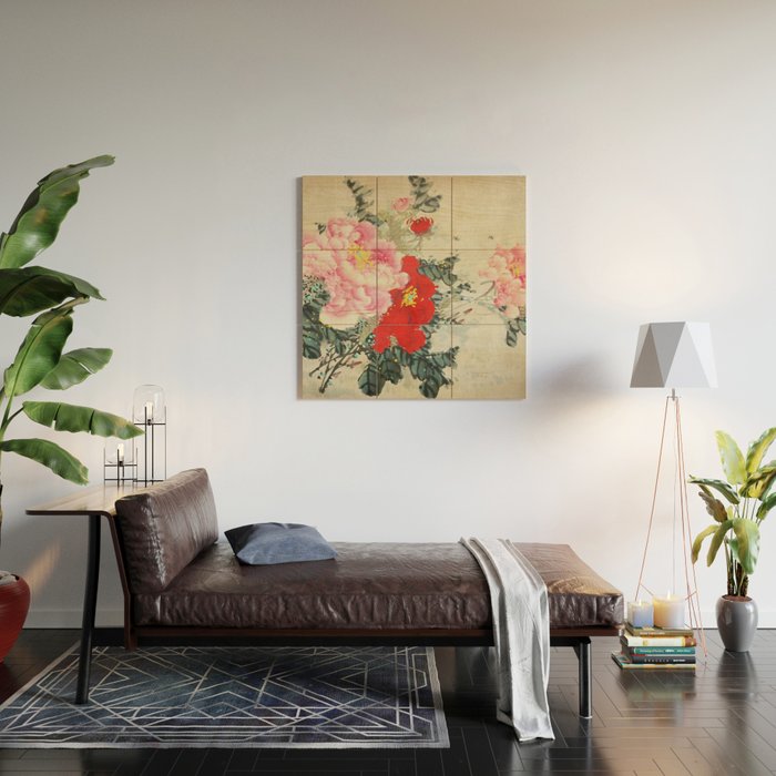 Chinese Peony Blooming Floral Art Wood Wall Art Gallery Image 2