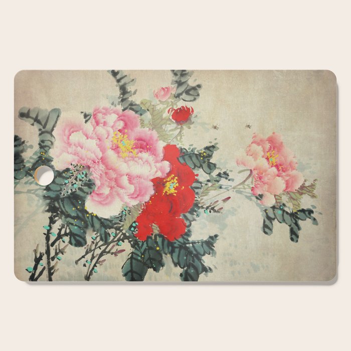 Chinese Peony Blooming Floral Art Cutting Board Gallery Image 1