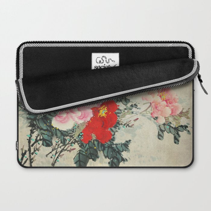 Chinese Peony Blooming Floral Art Laptop Sleeve Gallery Image 2