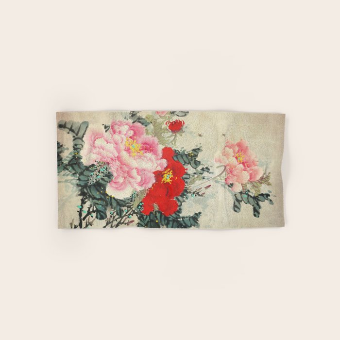 Chinese Peony Blooming Floral Art Bath Towel Gallery Image 1