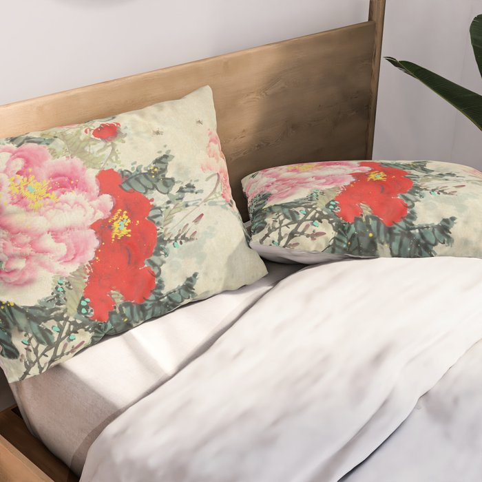 Chinese Peony Blooming Floral Art Pillow Sham Gallery Image 2