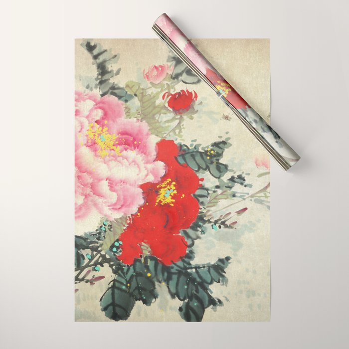 Chinese Peony Blooming Floral Art Wrapping Paper Gallery Image 1