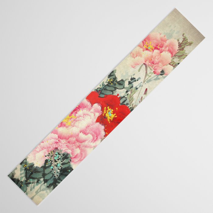 Chinese Peony Blooming Floral Art Table Runner Gallery Image 3